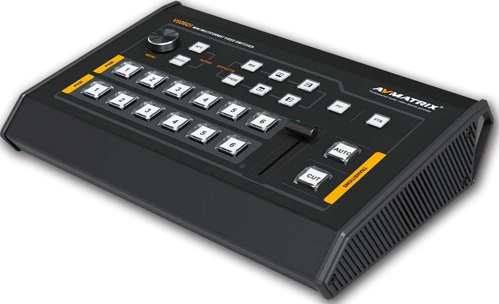 Avmatrix VS0601 SDI/HDMI Multi-Format Video Switcher with T-Bar, AUTO, Cut Transitions and Wipe Effects Mini 6 Channel (VS0601)