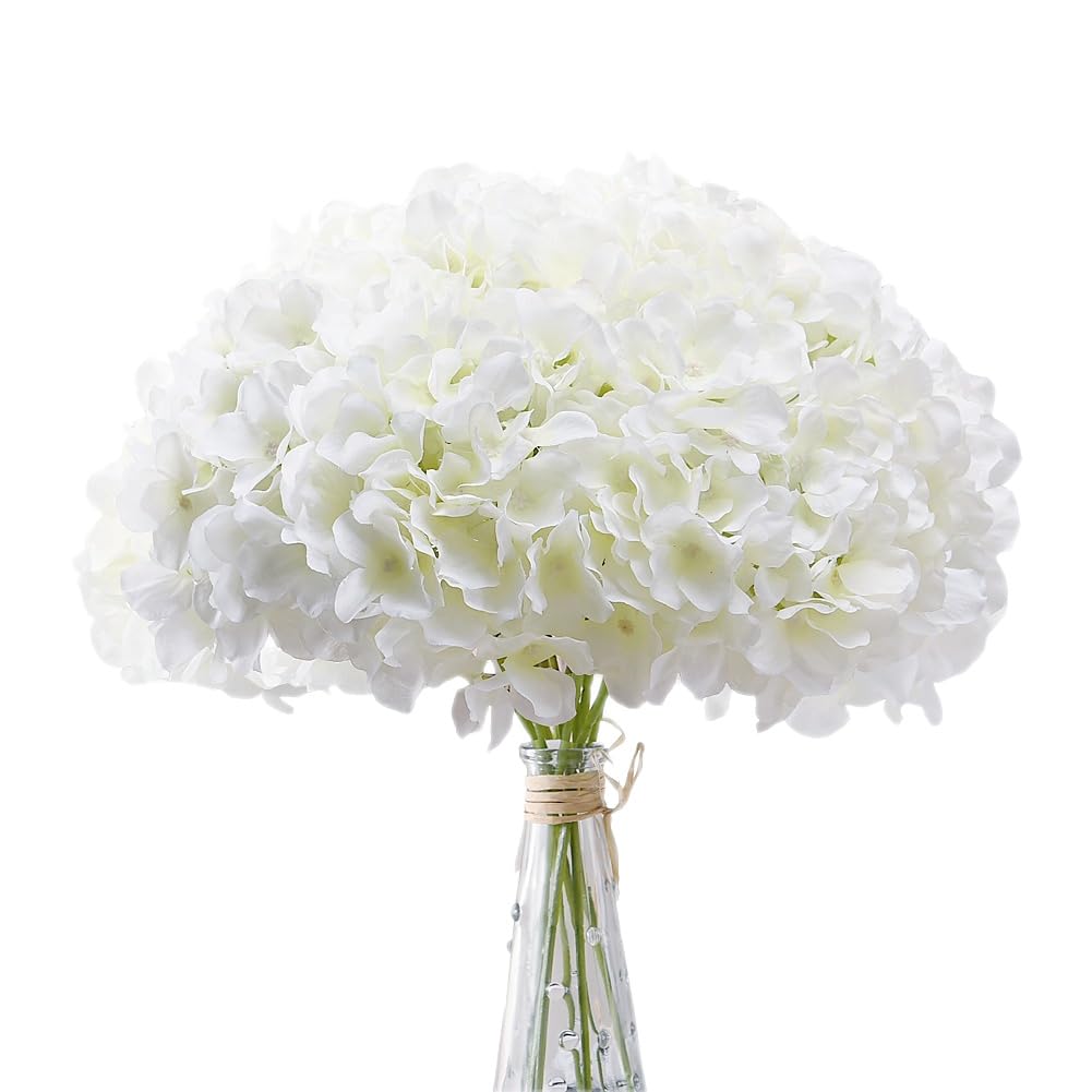 AVIVIHO Artificial Flowers White Full Faux Hydrangea Silk Flowers with Stems Pack of 10 Ivory White Fake Hydrangea Artificial Flowers Heads for Wedding Centerpieces Home Party Baby Shower Decoration