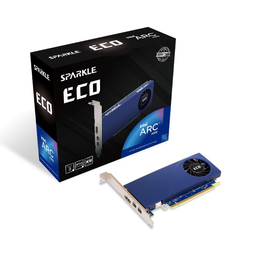 Sparkle Computer Intel Arc A310 ECO, 4GB GDDR6, 50W TBP, Low-Profile, Single Fan, Single Slot, HDMI x1, Mini DisplayPort x2, SA310L-4G