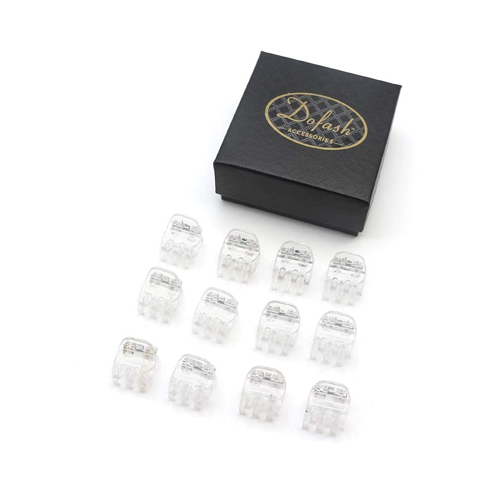 12Pcs(Clear) Small Mini Hair Claw Clips Plastic 1.8Cm Hair Accessories With Gift Box For Girls