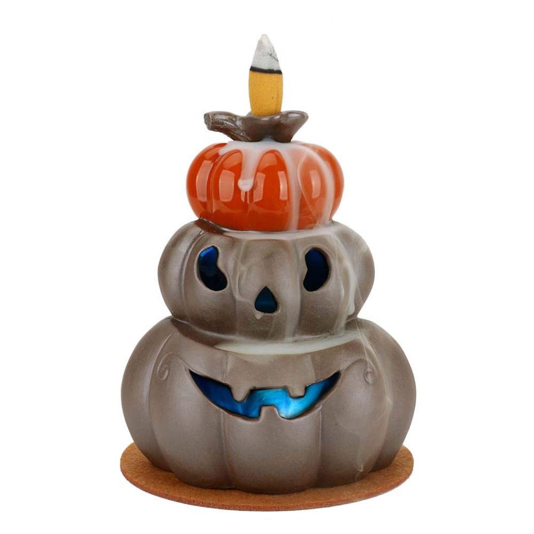 XUDREZIncense Waterfall Burner, Backflow Incense Holder Halloween Pumpkins Incense Burner with 20 Backflow Incense, Aromatherapy Ornament Home Decor for Spa Office Bedroom Yoga (947019 Orange)