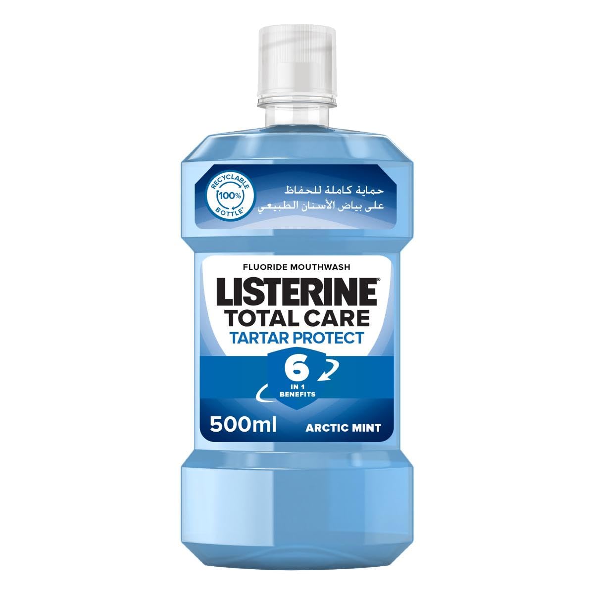 Listerine Listerine, Total Care, Tartar Protect, 6 Benefit Fluoride Mouthwash, For Naturally White Teeth, Arctic Mint, 500ml