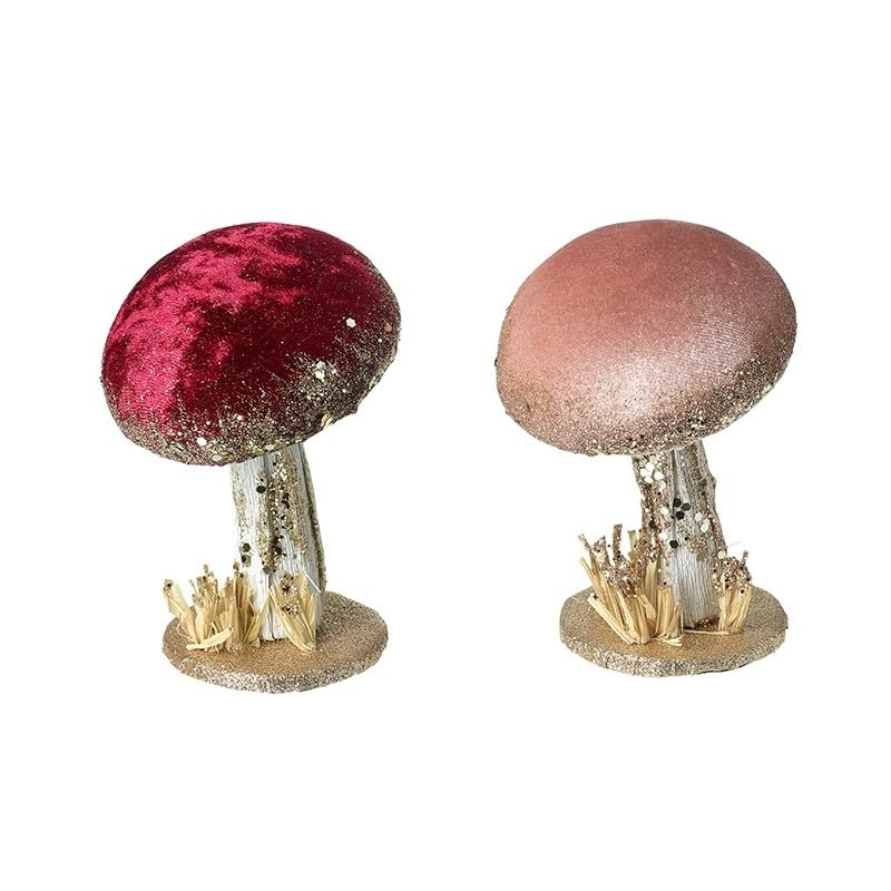 Heaven SendsMix of 2 Velvet Mushrooms Tabletop Decorations 8.5cm x 12.5cm