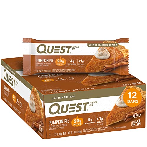 quest bar blueberry - Quest Nutrition Pumpkin Pie Protein Bar, High Protein, Low Carb, Gluten Free, 12 Count