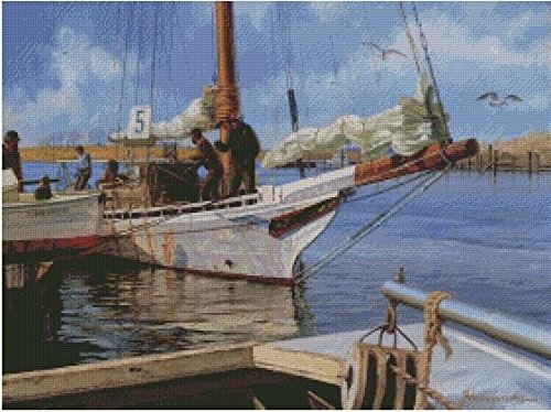 sweethome fishing boat cross stitch kits, 14ct, Egypt cotton thread 280x208 stitch, 61x48cm cross stitch kits