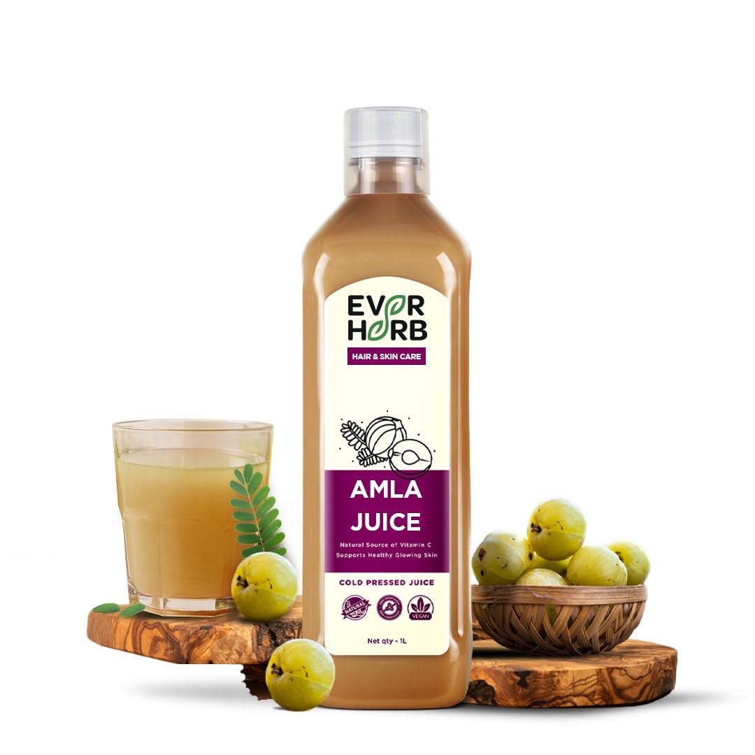 Everherb (by PharmEasy) Amla Juice - 1L | Amla juice for hair growth | Rich Source of Vitamin C | Good Immunity Booster | 100% Ayurvedic Natural Detox Drink No Added Sugar Juice - 1000 ml