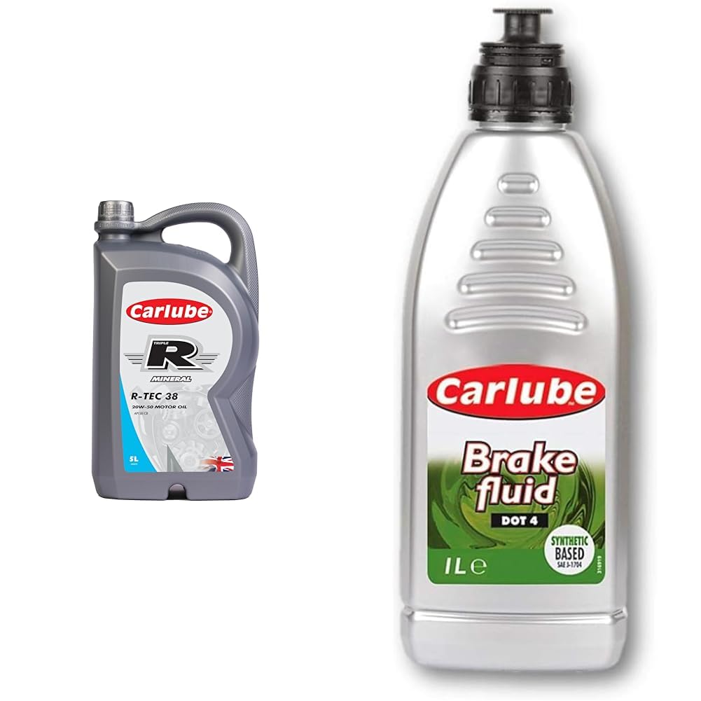 Carlube Triple R 20W-50 API SB/CBMineral Engine Oil R-TEC 38 5L & Brake Fluid DOT 4, 1 Litre, Packaging May Vary