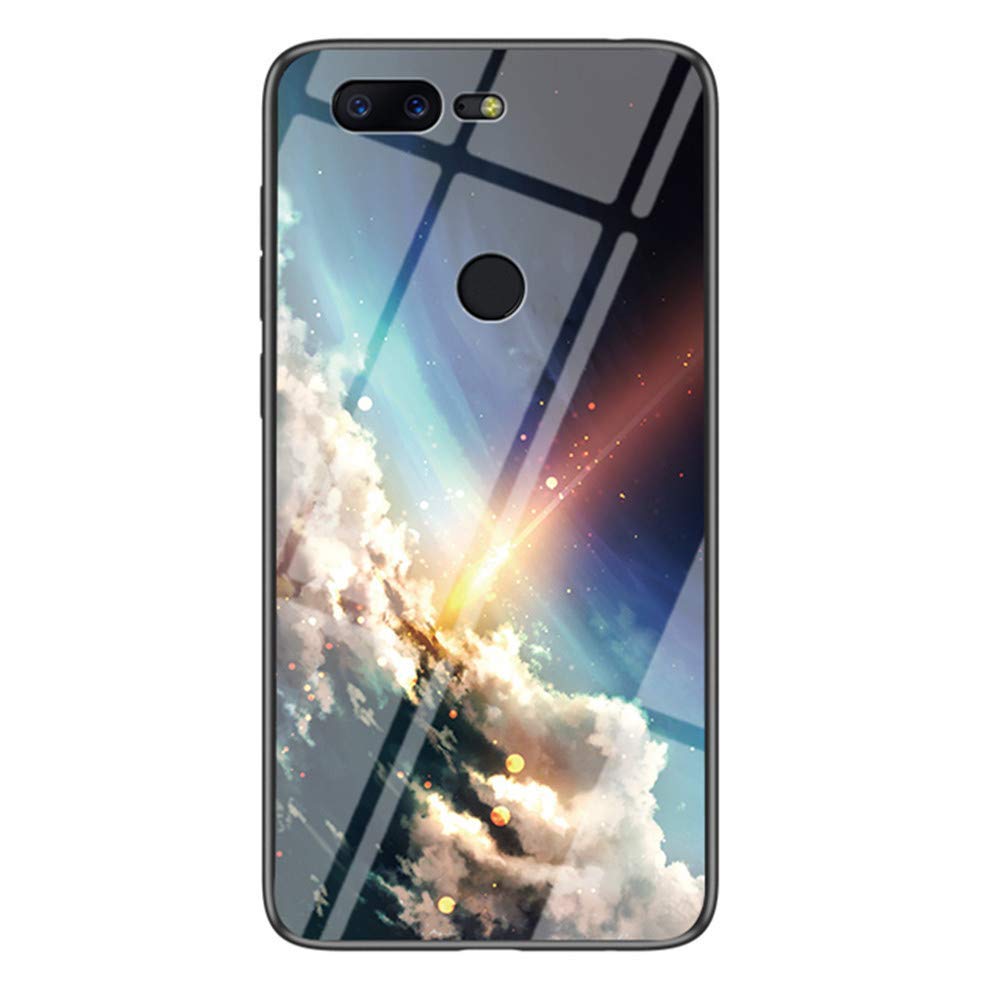 MKL Case Compatible with 1+ 5T, [Tempered Glass Back] Starry Sky Pattern Lightweight Slim Cover (Bright Starry Stars)