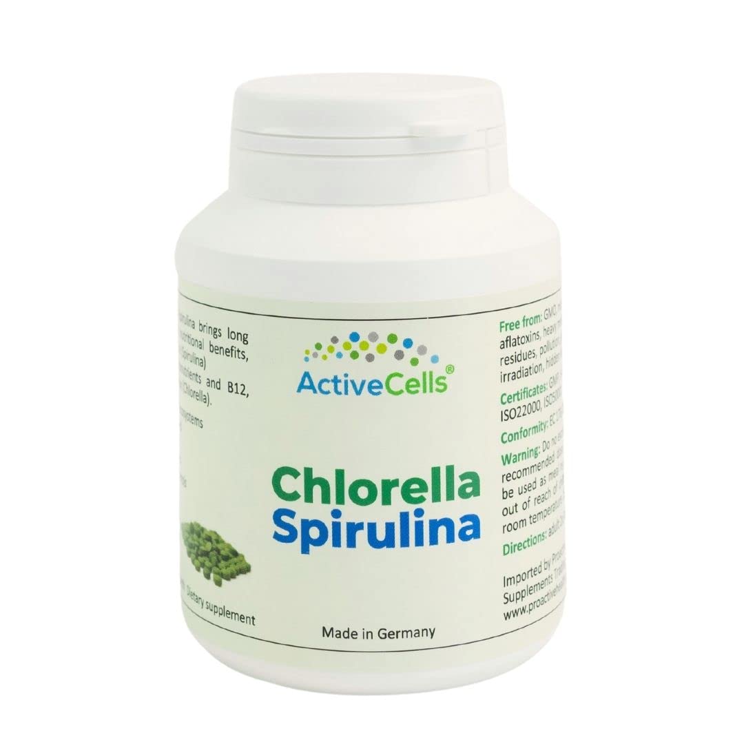 ActiveCellsChlorella-Spirulina 334 Tablets, 100g, Cultivated in Glass-Tubes Made in Germany, Ultra Pure