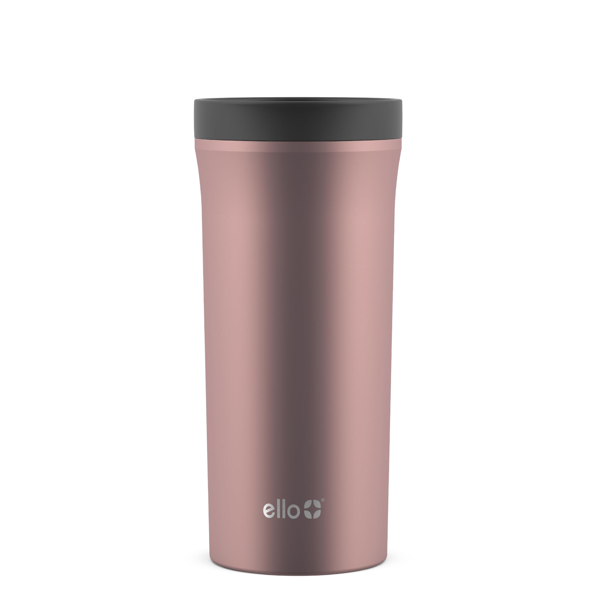 Ello Arabica Stainless Steel Powder Coat Coffee Tumbler with Sliding Leak Proof Lid, 14 oz, Rosegold