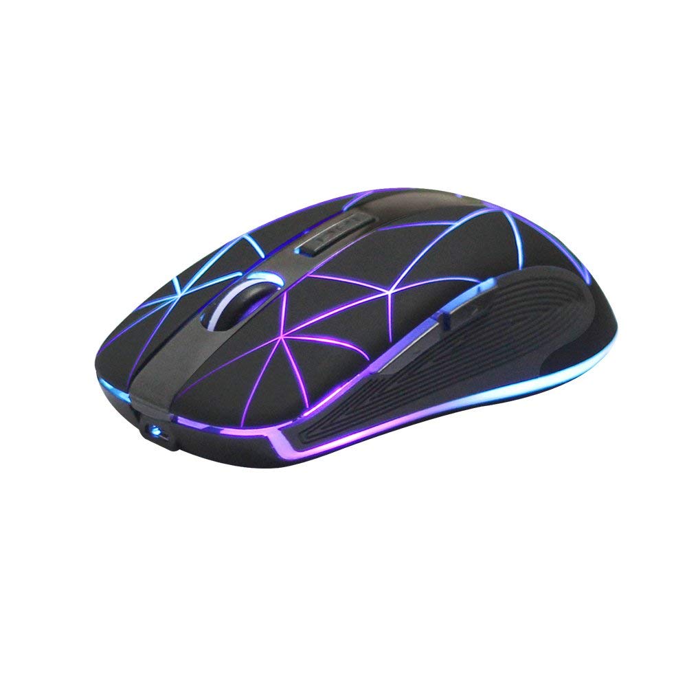 RiiRM200 Wireless Mouse with Rechargeable Battery, 5 Buttons Nano Receiver 2.4 GHz, 3 DPI Levels Multicolor LED, Ideal for Notebooks, PCs, Computers (Black)