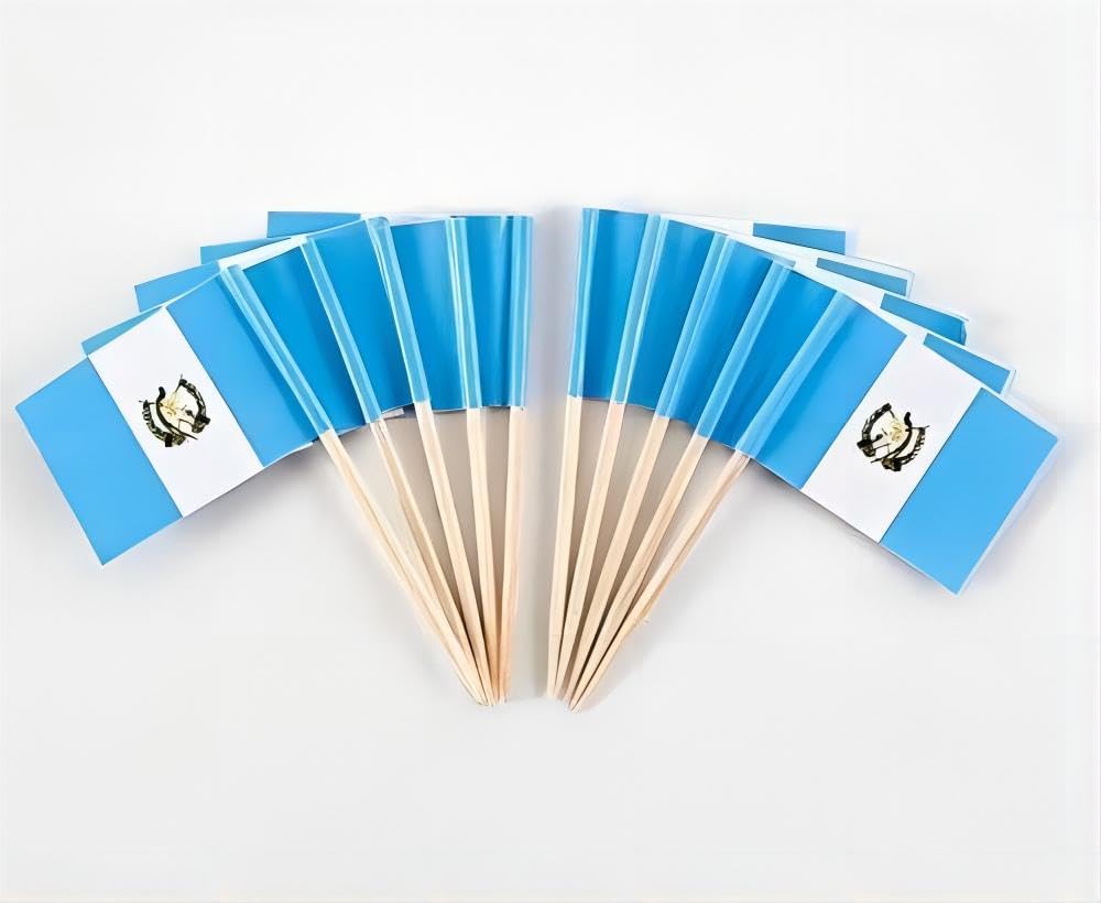 JAVD CYPS 100 Pcs Guatemala Flag Guatemalan Toothpick Flags, Small Mini Stick Cupcake Toppers Guatemalan Flags,Country Picks Party Decoration Celebration Cocktail Food Bar Cake Flags