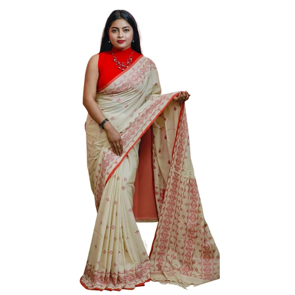 Maity Enterprise® Women's Traditional Multi Printed Design Khadi Cotton Saree For Fastival's