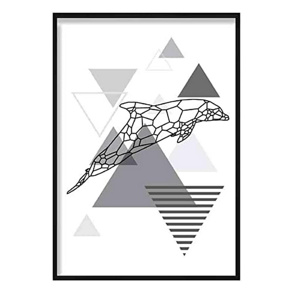 Artze Wall Art Dolphin Abstract Geometric Scandinavian Poster, 40 cm Width x 50 cm Height, Mono Grey