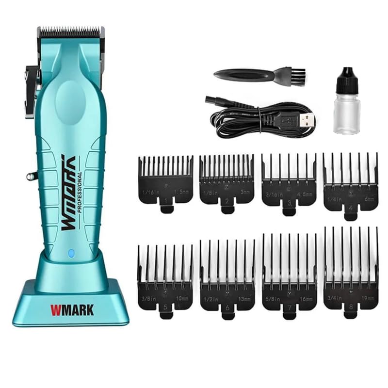 WMARKMen Ng-133 Professional Zero Gapped Hair Clipper Precision 440C (9Cr18) Stainless Steel Fade Blade & Ceramic Moving Blade 8000 Rpm Dc Motor Charging Pod 8 Guide Comb Taper Lever 180 Min