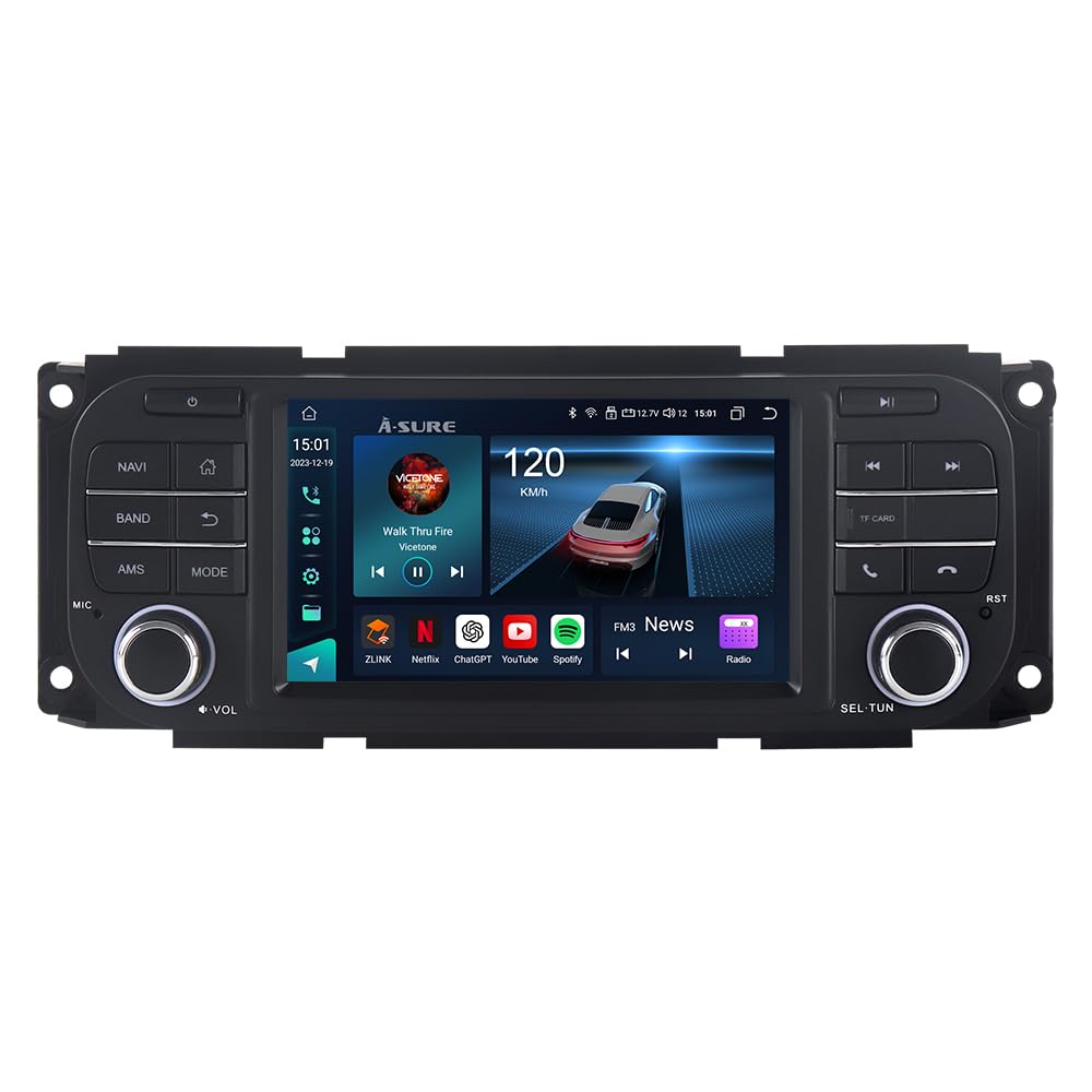 ASURE Android Car Stereo Radio for Jeep Grand Cherokee 1999-2004/Jeep Wrangler 2003-2006/Dodge Ram 2004 2005,8Core 4+64GB Car Dash GPS Navigation Unit with Wireless Carplay,Android Auto