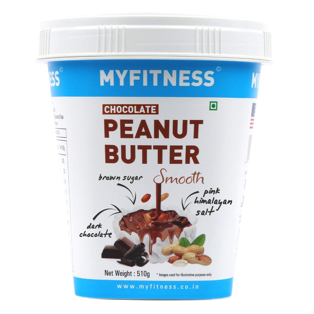 MYFITNESS Peanut Butter Chocolate Flavour, Smooth 510g | 22g Protein | Tasty & Healthy Nut Butter Spread | Vegan | Cholesterol Free & Gluten Free | Zero Trans Fat | Creamy Peanut Butter