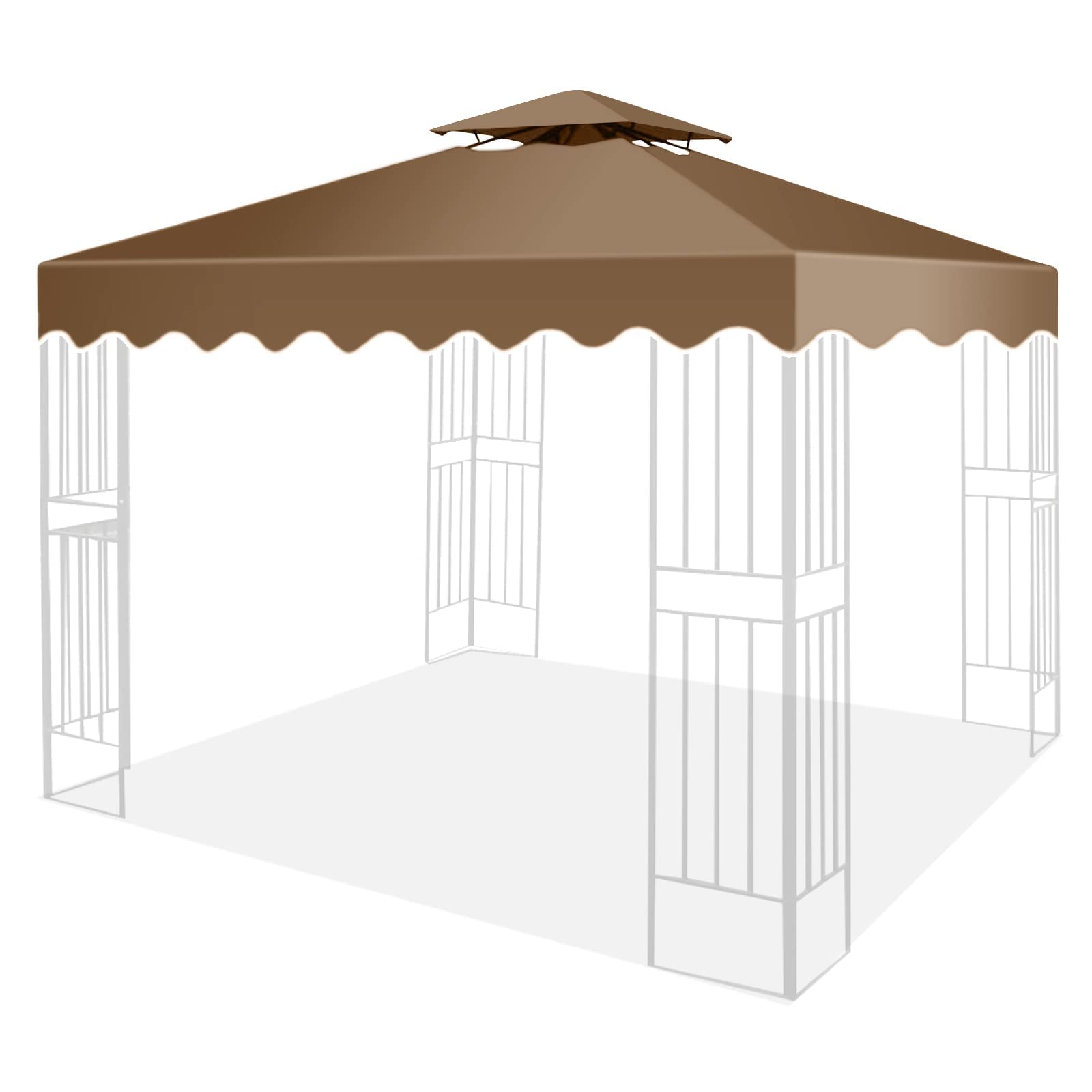 Qweidown Gazebo Cover Replacement 3 x 3 m, 300D Polyester Cloth + 100% Waterproof PA Coating Canopy Top, UV Protection Sun Shade Tent Covers For Beach Outdoor Garden (Beige)