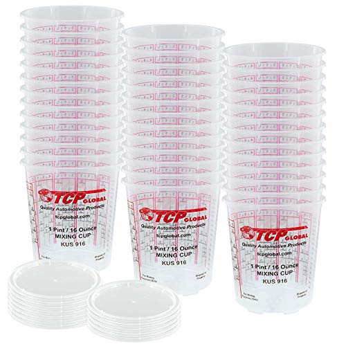 quart mixing cup lids - Custom Shop - Pack of 36 Each - 16 Ounce Graduated Paint Mixing Cups - Cups are Calibrated with Multiple Mixing Ratios - Also Includes 12 Lids Epoxy Resin