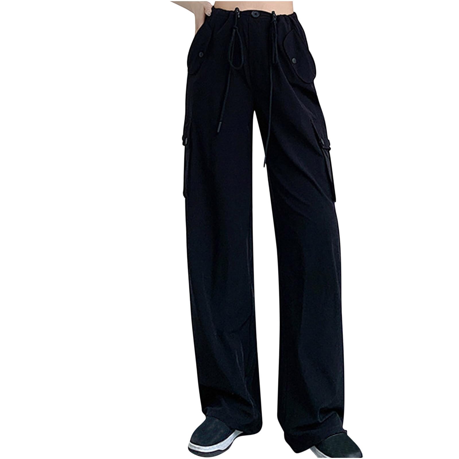 SMIDOW High Waisted Cargo Pants for Women Trendy 2023 Streetwear Baggy Wide Leg Relax Fit y2k Pants Casual Long Trousers