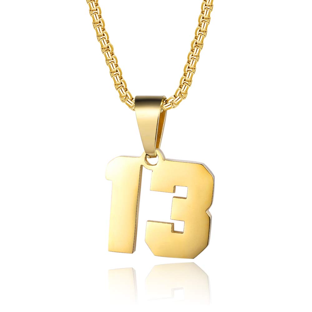 Number Necklaces Personalized Necklaces 18K Gold Plated Initial Number Pendant Stainless Steel Chain Sports Necklaces for Men Women