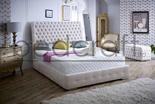 Stylish Designer Chesterfield CHENILLE Bed Frame Colours 3FT,4FT6, 5FT, 6FT (Silver, 3FT Single)