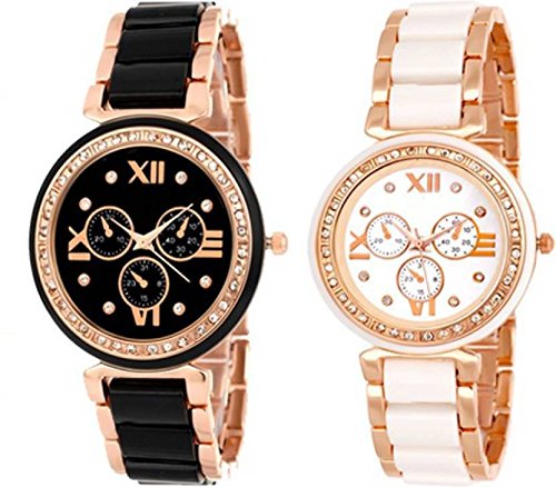 Aaradhya Fashion Fashion Analogue Women's Watch(Off-White And Black Dial & Off-White And Black Dial Colored Strap)-AF-WW-COMBO-BLACK-WHITE