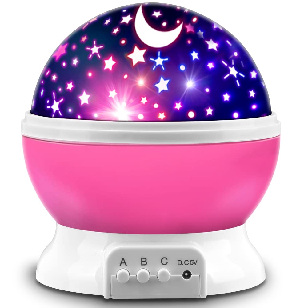 MOKOQIStar Projector, Night Light Lamp Fun Gifts for 1-4-6-14 Year Old Girls and Boys Rotating Star Sky Moon Light Projector for Kids Bedroom Decor -Pink