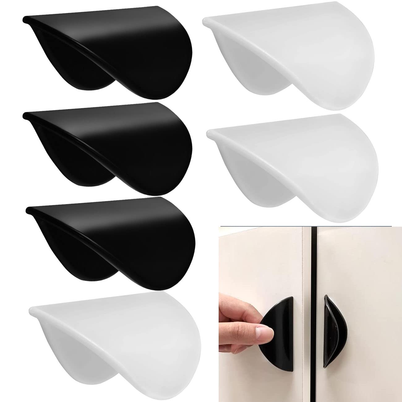 REVHQ Self-Adhesive Pull Handle for Drawer, Stick on Handle for Dresser,No Drilling Needed Cabinet Knobs Replacement(Black+White,6 Pack)