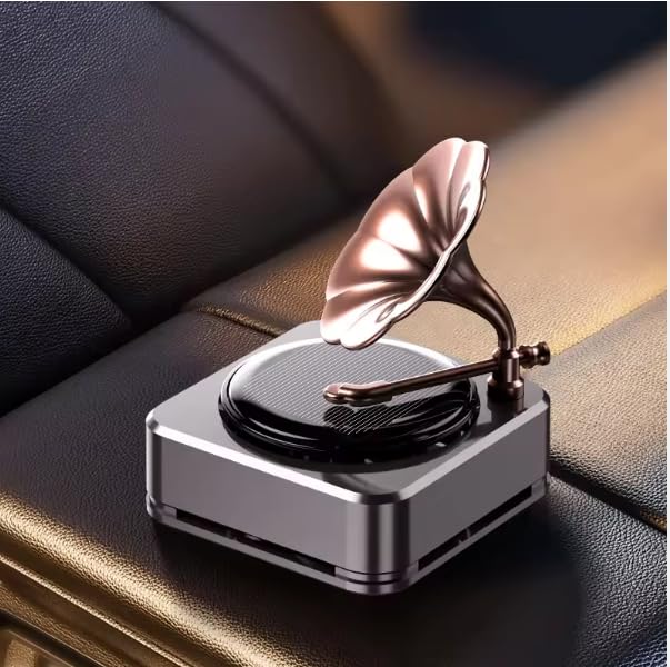 Metal solar gramophone car perfume For Car Decoration & Air Freshener (Black)