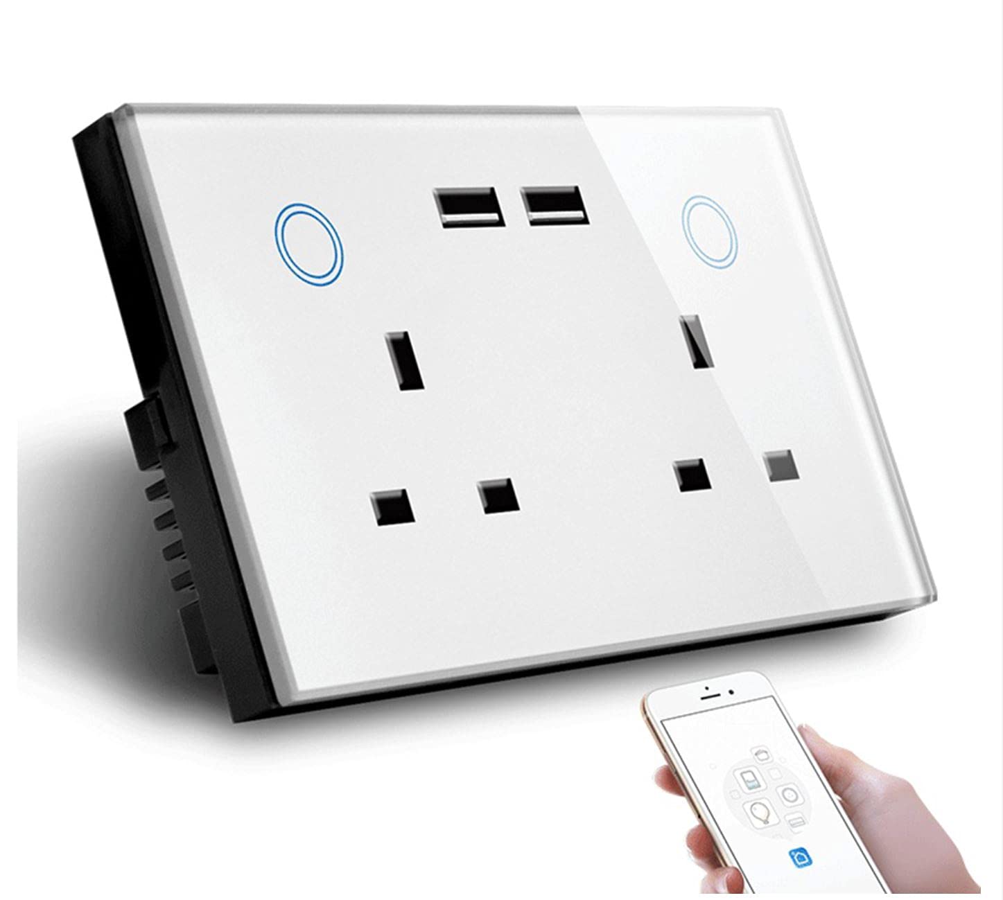 Eazyliv Smart SolutionsUK Electrical Plug Outlet 15A Tuya WiFi Smart USB Wall Socket (White, Double Socket,2 USB Port)