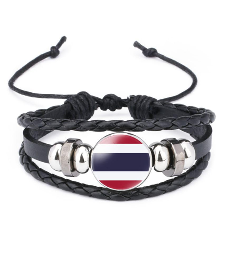 vmcoatdu World Many National Flags Bangle Retro Alloy Leather Bracelet for National Flag Braided Rope Bracelet Bangle