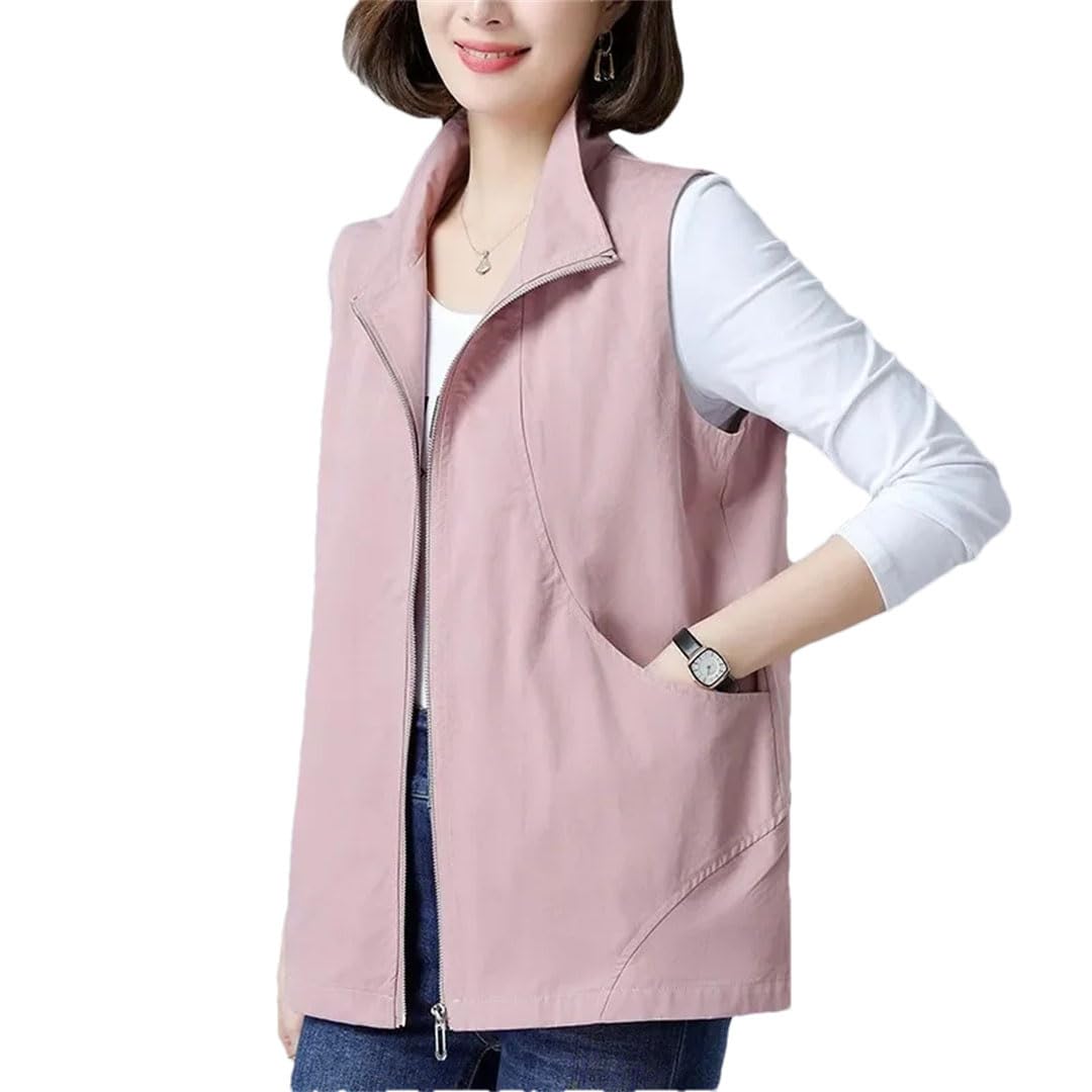 Women Middle-Aged Mothers Vest Spring Loose Sleeveless Zipper Waistcoat Jackets Female Short Ladies Top