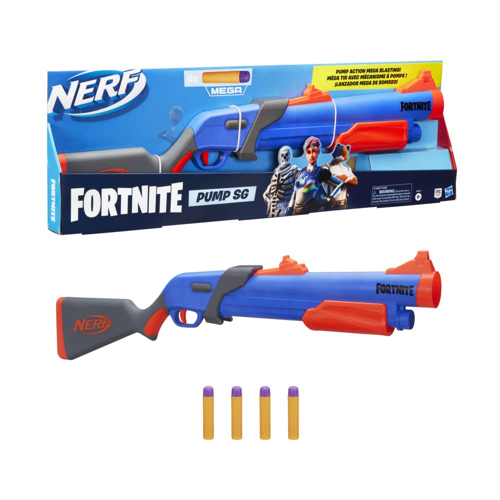 Nerf Fortnite Pump SG Blaster - Pump Action Mega Dart Blasting - Breech Load - 4 Official Mega Darts - for Youth, Teens, Adults