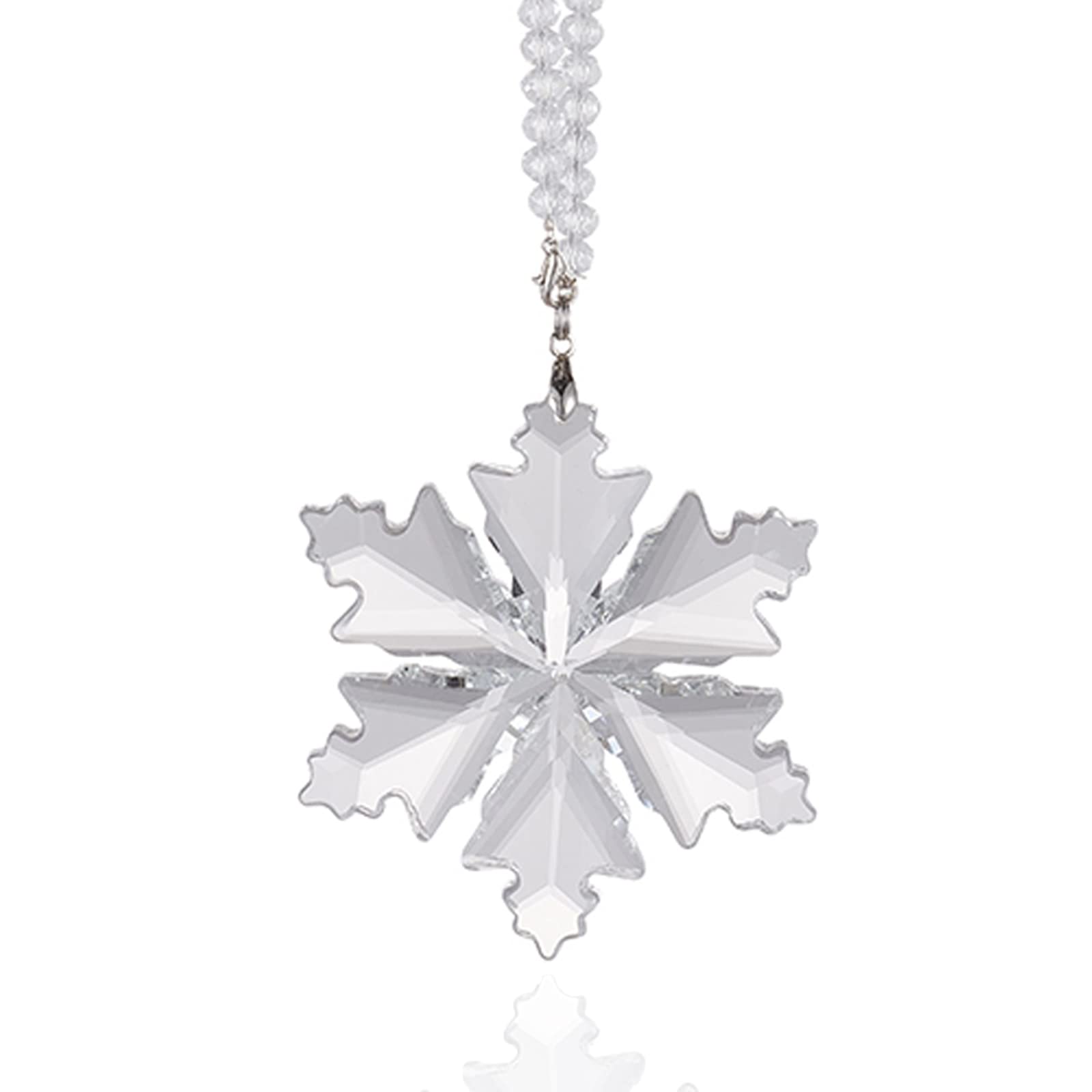 Crystal Snowflake Car Rear View Mirror Pendant Xmas Car Hanging Ornament Car Charm, Transparent