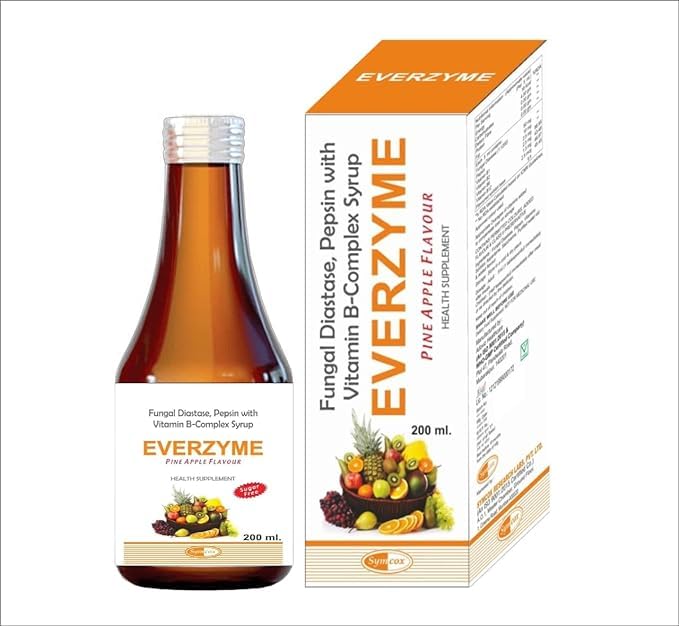 SYMCOX Everzyme Syrup 200ml For Healthy Digestion, Helps to Improve Immune System | Relief from Acidity, Constipation and Gas with Fungal diastase and pepsin | 200ml x 2