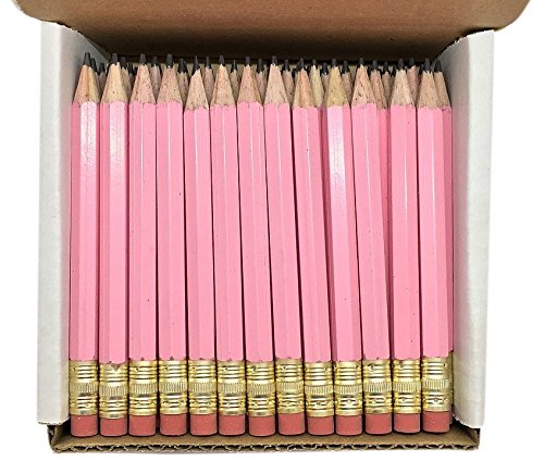 Half Pencils with Eraser - Golf, Classroom, Pew, Short, Mini - Hexagon, Sharpened, Non Toxic, 2 Pencil, Color - Pastel Pink, (Box of 48) Golf Pocket Pencils TM