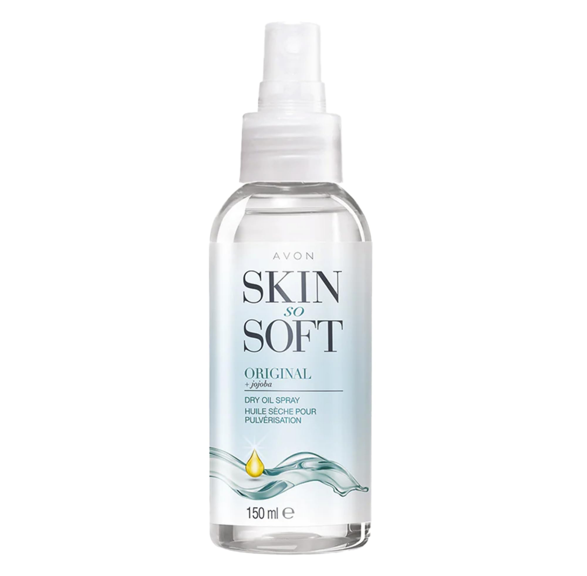 AvonSkin So Soft Dry Oil Spray 150ml | Locks in Moisture | Formulated with Jojoba Oil and Vitamin E | Quick Dry Formula | Cruelty Free,Clear