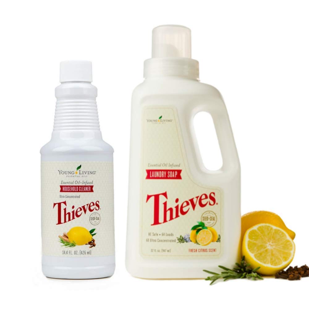 Thieves Household Cleaner and 6X Ultra Concentrated Laundry Soap Fresh Citrus Scent Infused with Essential Oil (2 Pack)