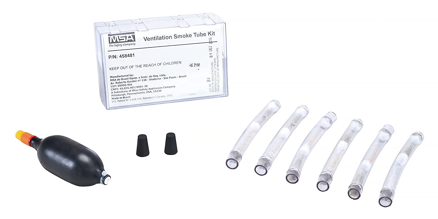 MSA 458481 Ventilation Smoke Tube Kit, Quantity: 6 Plastic Smoke-Producing Tubes with Break-Off Tips, Aspirator Bulb, 2 Rubber Plugs, Plastic Carrying Case, Determine Air Flow Patterns and Velocities