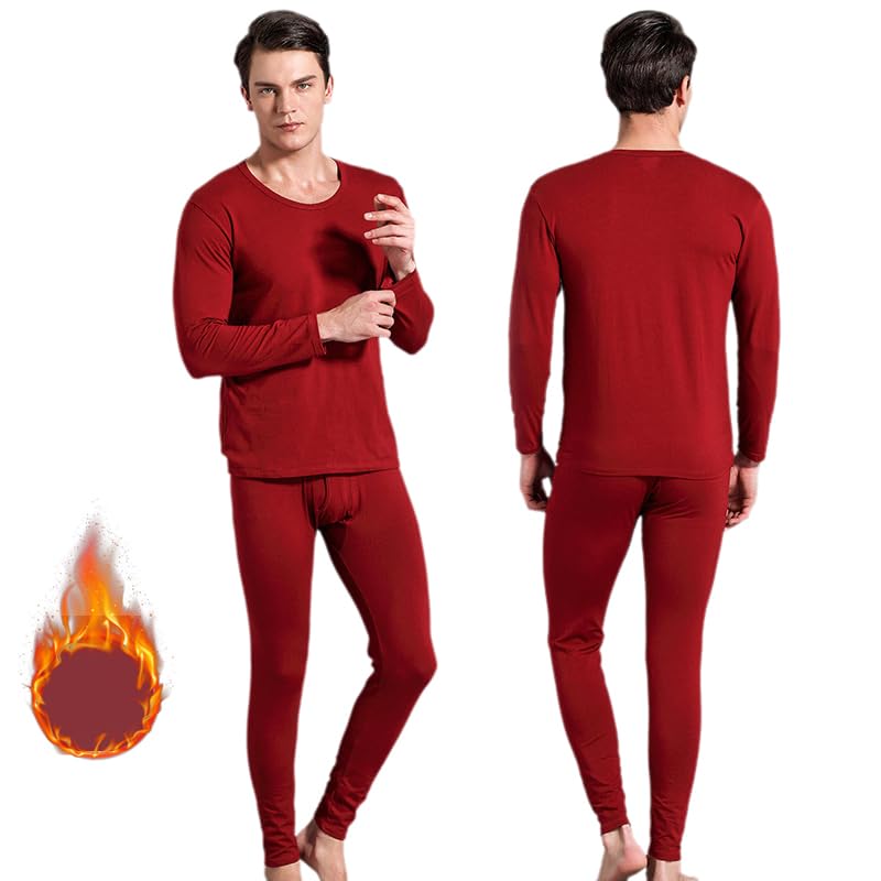 HerlaThermal Underwear for Men Base Layers Long Johns for Thermal Long Underwear Mens Cold Weather Gear Crew Neck Thermal Shirts for Men Athletic Underwear