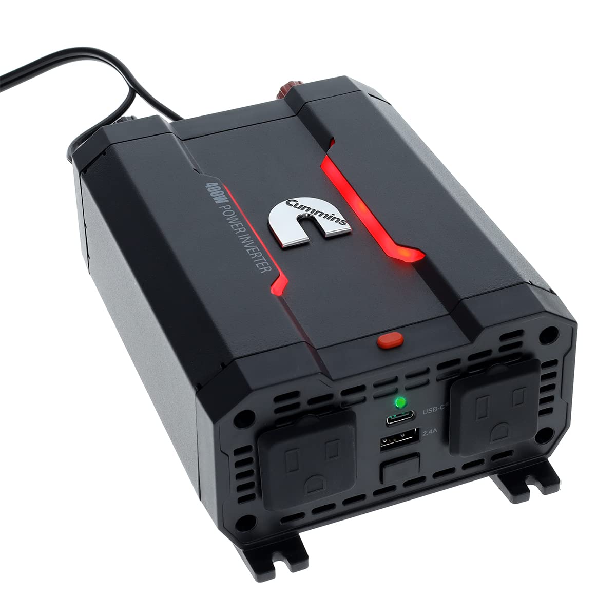 Cummins CMN400 400 Watt Car Inverter DC 12 Volts to 110 Volts AC Converter (Full Kit Included) 2 AC Ports Plus 2.4A USB & Fast-Charge 3.0A USB-C