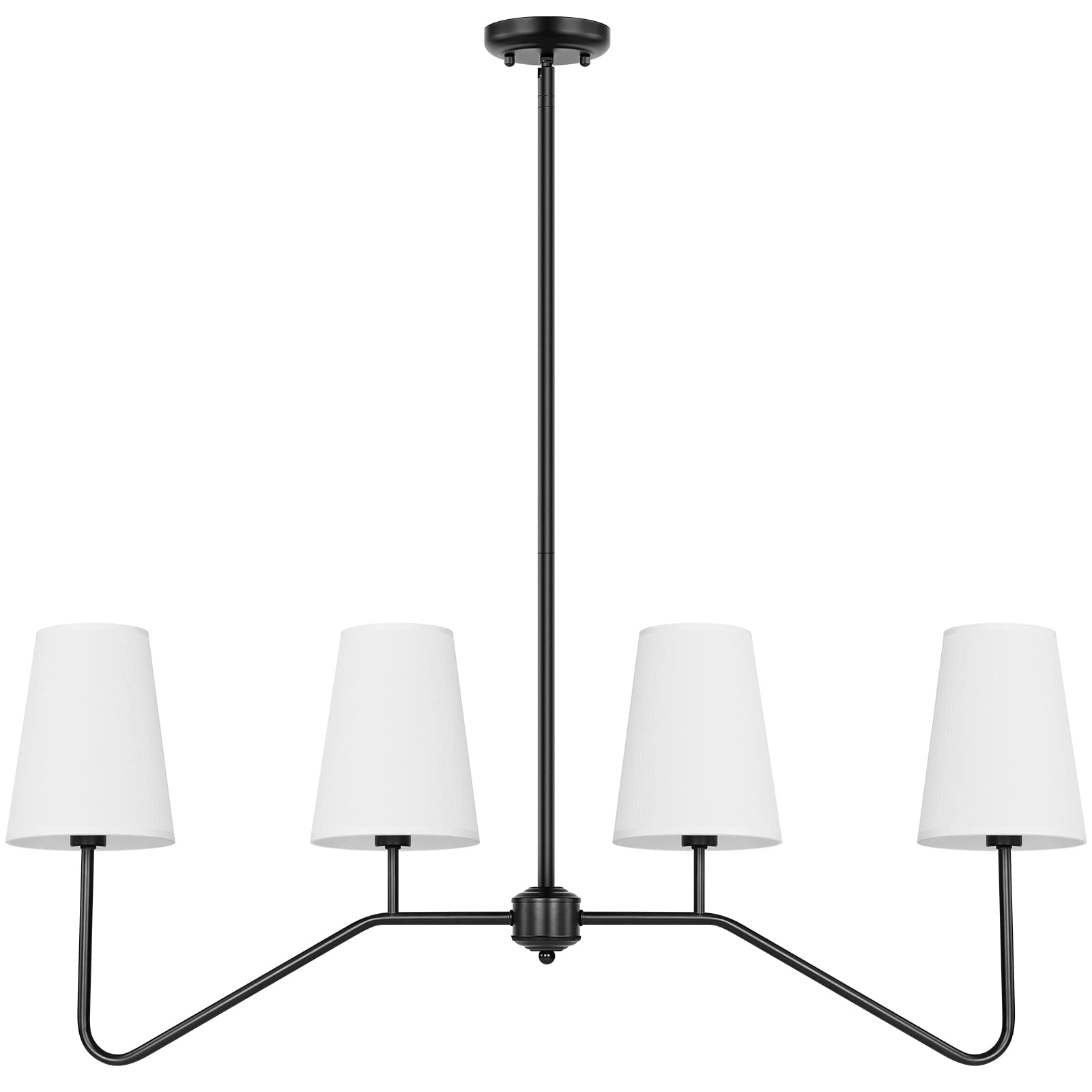 Brightever Linear Chandelier—Kitchen Island Lighting, 4-Light Black Chandeliers for Dining Room Light Fixture Over Table, Modern Pendant Lights with White Fabric Shades(Bulb not Included)