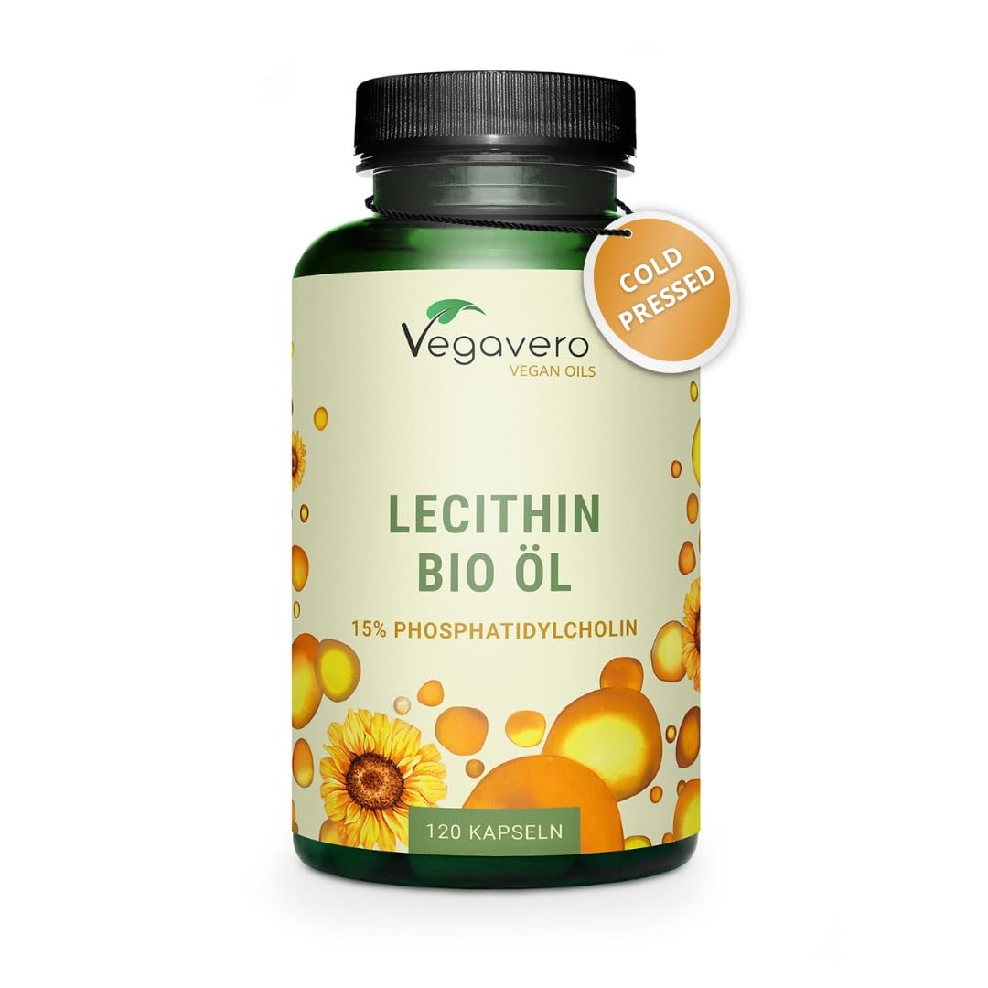 Vegavero Organic Lecithin Oil 1800 mg | Highly Dosed | Sourced from Sunflowers | 120 Capsules | NO Additives | 100% Vegan | with 15% Phosphatidylcholine