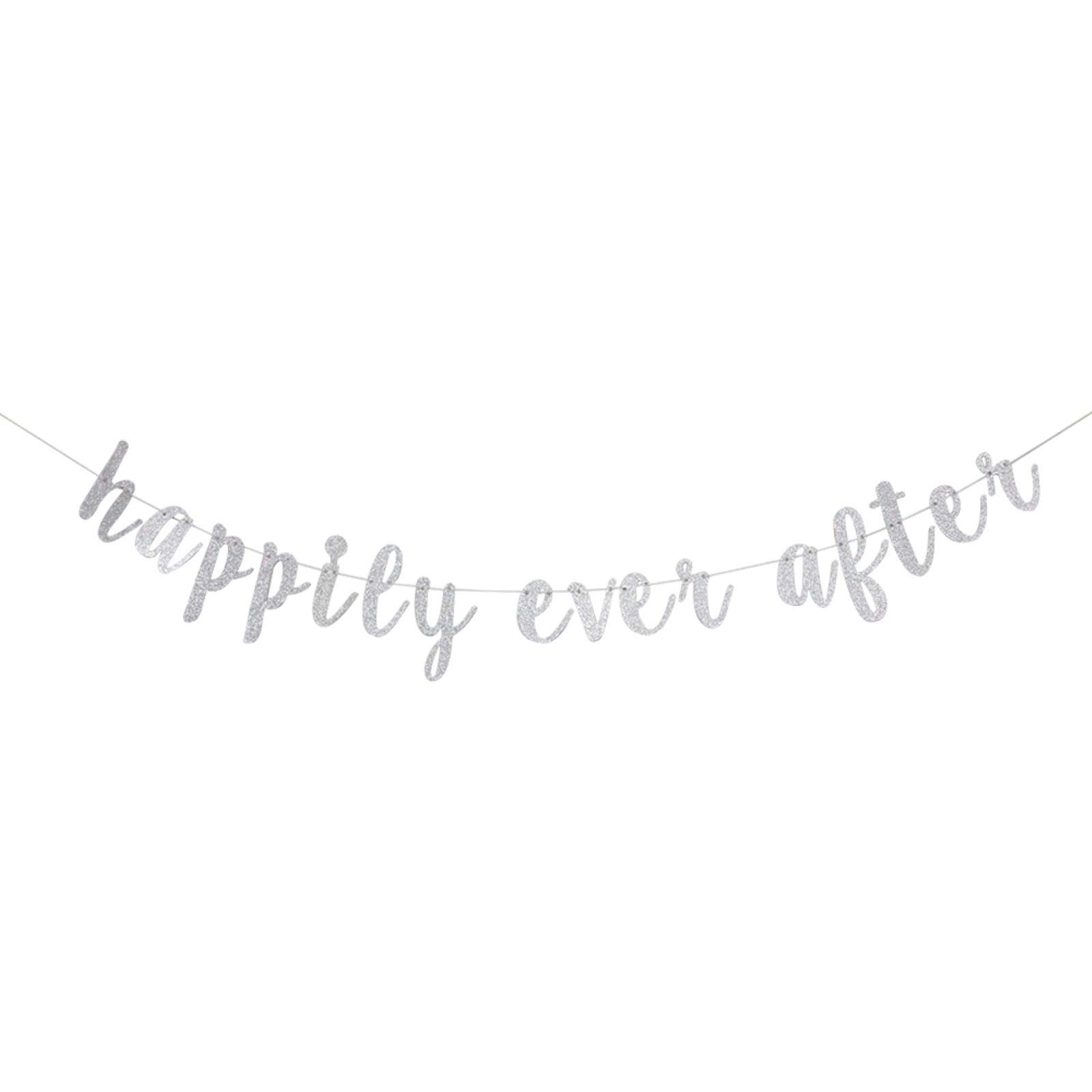 Silver Happily Ever After Banner,Wedding Sign,Engagement, Bridal Shower, Wedding, Bachelorette Party Decoration