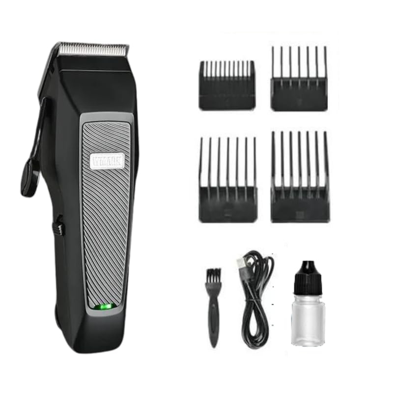 WMARKNG-140 Salon Series Professional Cordless Hair Clipper 6CR13 stainless steel Blade 7000 RPM powerful motor Taper Lever 4 Guide Comb Li-ion battery 2000 mAh Runtime 180 min, Black