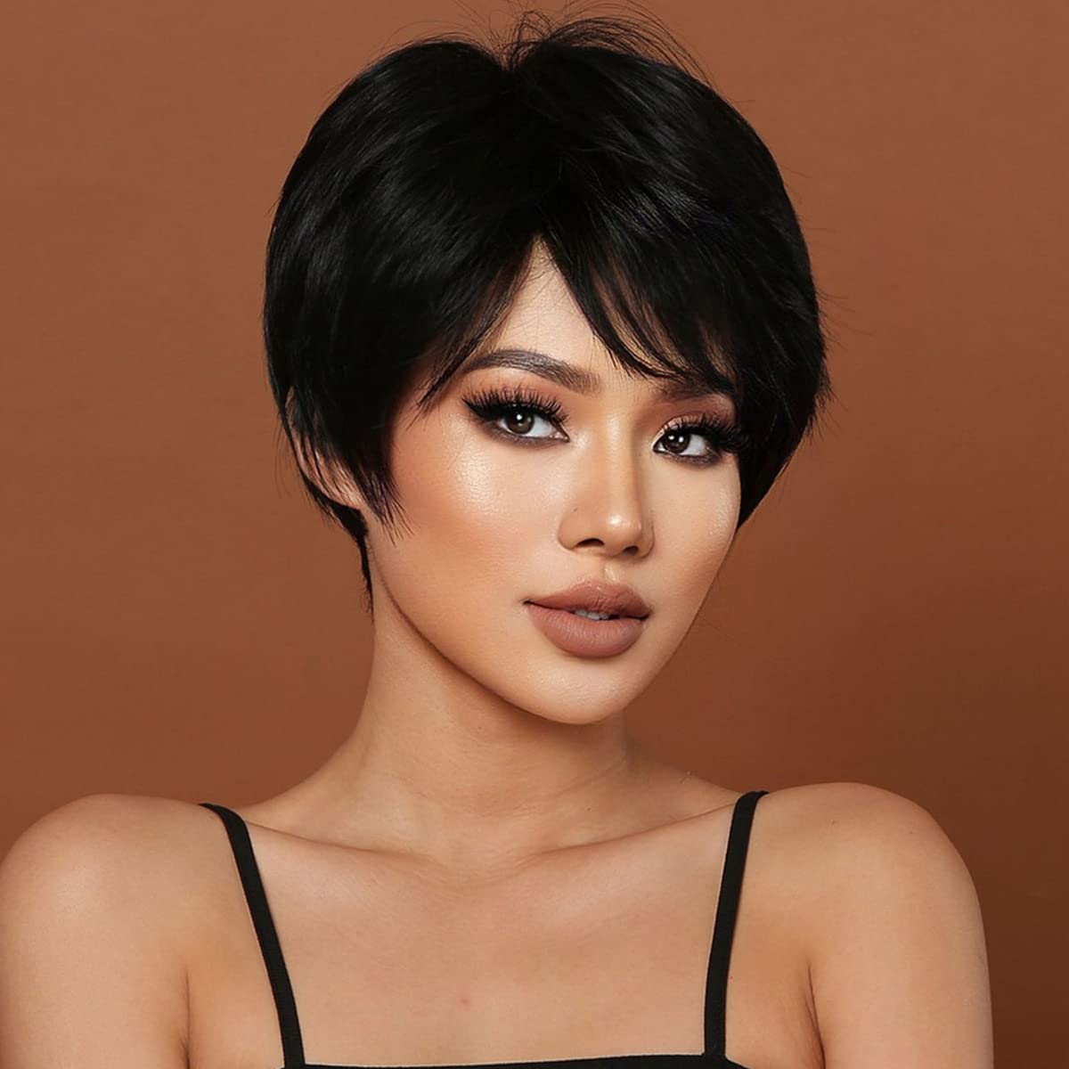 Creamily Pixie Cut Wig Human Hair Short Wigs for Black Women Daily Wear Short Cut Wig With Bangs Natural Black