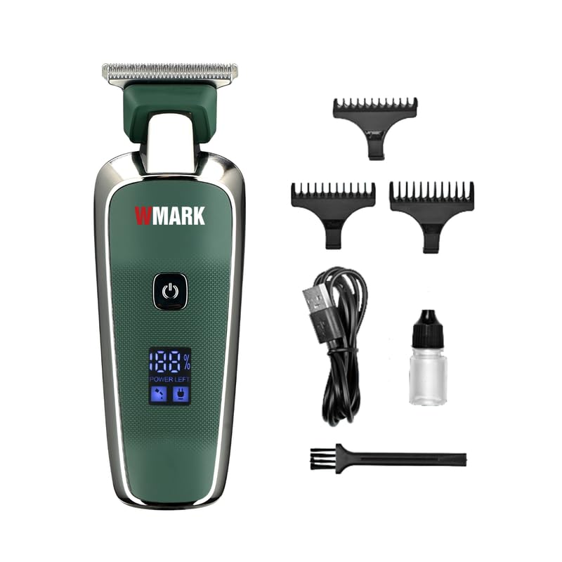 WMARKNG-204 Digital Display Pro Li Outliner Cordless T Blade Hair Clipper Professional 0.1 Gapped Outlining for Barbers 0.1mm balding Shape up 7000 RPM Powerful rotary Motor Runtime 90 min, Green