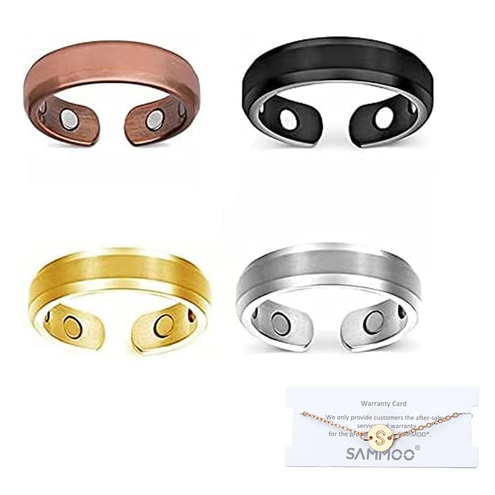 SAMMOO 4 pcs Nighttime Men's Therapeutic Magnetic Ring - Titanium Magnetic Therapy Ring, Elegant Titanium Magnetic Therapy Ring,Copper Magnet Rings Opening Adjustabl, Improve Sleeping