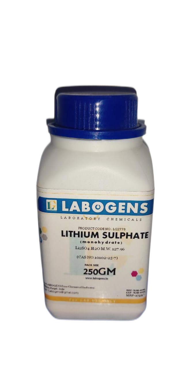 LABOGENS LITHIUM SULPHATE (monohydrate) 250GM, Assay : Min. 98%, Li2SO4.H2O, M.W. 127.96, (CAS NO.10102-25-7)